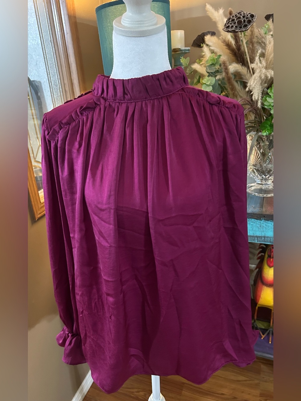 glam Plum High-Neck Long-Sleeve Blouse Size S